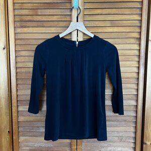 NWT Ann Taylor Petite Navy Pleated Blouse